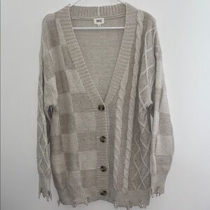BKE Beige Cable & Check Mixed Knit Cardigan